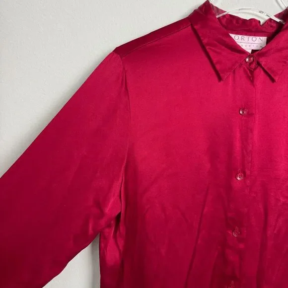 Vintage Norton McNaughton Red Silk Blouse Size 12 - Picture 3 of 8